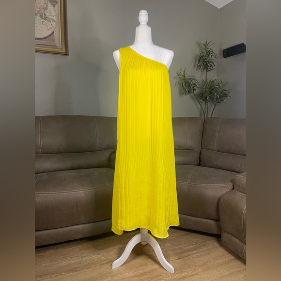 HD in Paris for Anthropologie Yellow Pleated One Shoulder Dress S Wedding Party - Picture 3 of 16